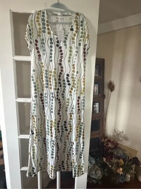 Women’s White Maxi Dress with Multicolor Dot Stripe Print